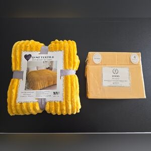 Brand New Yellow Queen Sheet Set plus King Soft Blanket Bundle